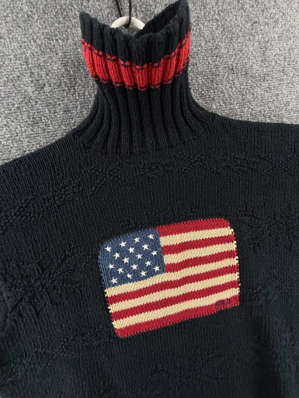 Polo Ralph Lauren Hand Knit Flag Sweater Pullover Turtleneck Mock Neck Medium